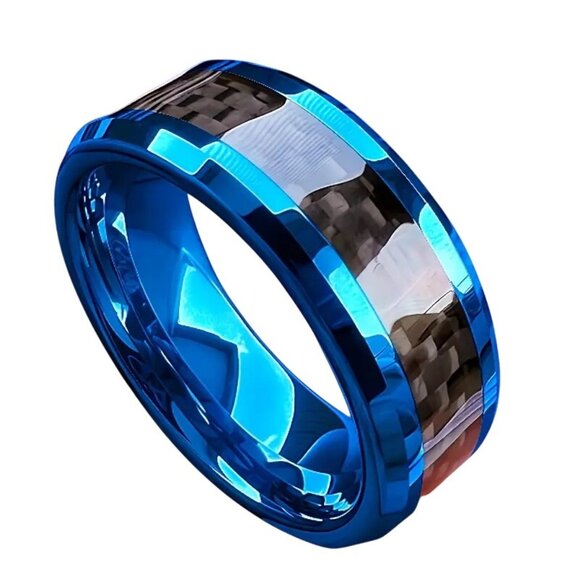 Tungsten Steel Men's Blue &Black Carbon Fiber Handsome ring SEXY!